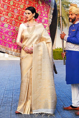 White Gold Woven Kanjivaram Saree - Special Wedding Edition -Kanjivaram Saree Default Title women's fashion mart