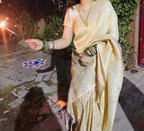 White Gold Woven Kanjivaram Saree - Special Wedding Edition -Kanjivaram Saree Default Title women's fashion mart
