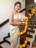 White Gold Woven Kanjivaram Saree - Special Wedding Edition -Kanjivaram Saree Default Title women's fashion mart