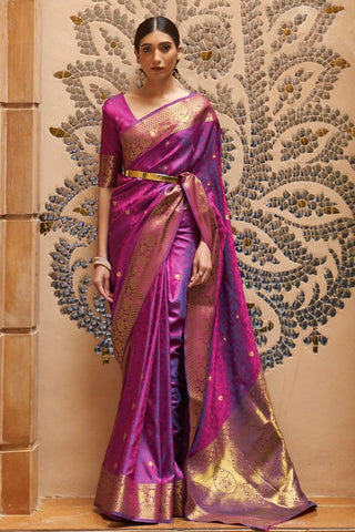 Winterberry Purple Banarasi Silk Saree With Blouse Piece -Kanjivaram Saree Default Title women's fashion mart