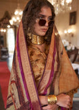 Majestic Khaki Brown Digital Printed Viscos Soft Silk Saree - women's fashion mart