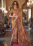 Majestic Khaki Brown Digital Printed Viscos Soft Silk Saree - women's fashion mart