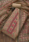 Beige Printed Chanderi Semi Stitched Salwar Suit -Salwar Suit One Size women's fashion mart