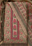 Beige Printed Chanderi Semi Stitched Salwar Suit -Salwar Suit One Size women's fashion mart