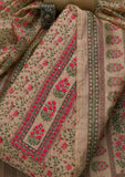 Beige Printed Chanderi Semi Stitched Salwar Suit -Salwar Suit One Size women's fashion mart