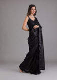 Black Sequins Georgette Designer Saree -Saree One Size women's fashion mart