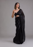 Black Sequins Georgette Designer Saree -Saree One Size women's fashion mart