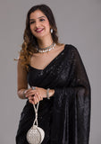 Black Sequins Georgette Designer Saree -Saree One Size women's fashion mart