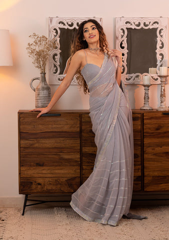 Grey Sequins Chiffon Designer Saree -Saree SAUS0021889_GREY women's fashion mart