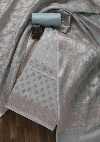 Grey Zariwork Banarasi Unstitched Salwar Suit -Salwar Suit One Size women's fashion mart