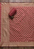 Onion Pink Zariwork Banarasi Unstitched Salwar Suit -Salwar Suit One Size women's fashion mart