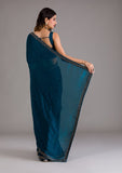 Peacock Blue Swarovski Semi Crepe Designer Saree -Saree One Size women's fashion mart
