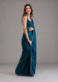 Peacock Blue Swarovski Semi Crepe Designer Saree -Saree One Size women's fashion mart