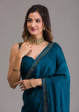 Peacock Blue Swarovski Semi Crepe Designer Saree -Saree One Size women's fashion mart