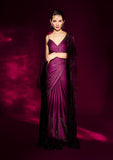 Wine Stonework Satin Designer Saree -Saree One Size women's fashion mart