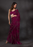Wine Stonework Satin Designer Saree -Saree One Size women's fashion mart