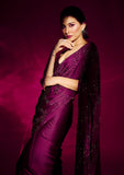 Wine Stonework Satin Designer Saree -Saree One Size women's fashion mart