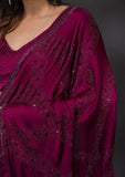 Wine Stonework Satin Designer Saree -Saree One Size women's fashion mart