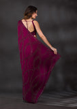 Wine Stonework Satin Designer Saree -Saree One Size women's fashion mart