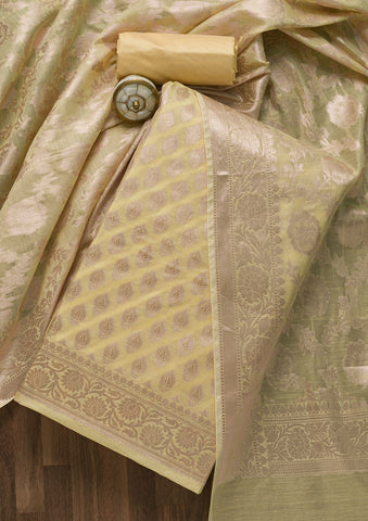 Yellow Zariwork Banarasi Unstitched Salwar Suit -Salwar Suit One Size women's fashion mart