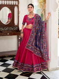 Pink Color Gamthi Print And Embossed Design Tussar Silk Lehenga Choli