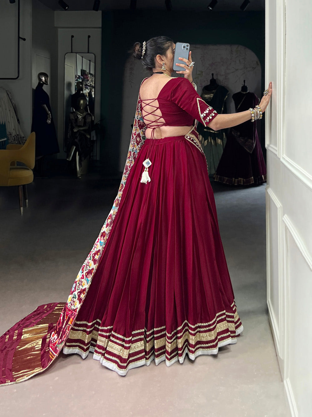Maroon Color Lace Touch Up Silk Georgette Chaniya Choli
