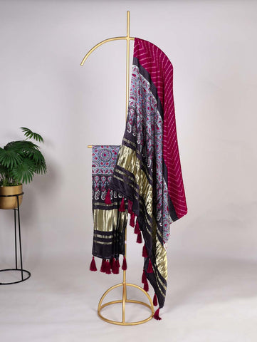 Black Color Printed Gaji Silk Bridesmaid Dupatta