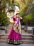 Pink Color Zari Weaving Work Jacquard Silk(Paithani) Lehenga Choli