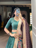 Green Silk Lehenga Choli with Lace Accents - Elegant Plain Design for Special Occasions  women's fashion mart