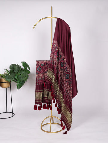 Maroon Color Digital Print And Lagadi Patta Gaji Silk Dupatta - women's fashion mart