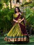 Olive Green Color Zari Weaving Work Cotton South Indian Lehenga Choli - women's fashion mart