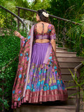 Lavender Color Kalamkari Print With Zari Weaving Dola Silk Voni Lehenga Choli - women's fashion mart
