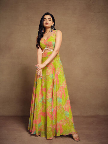 lemon-lime colored ready-to-wear georgette gown -Gowns XS-32 women's fashion mart