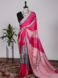 Light Pink Color Printed Digital Satin Silk Saree.