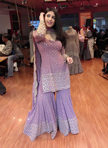 Lilac Purple Color Georgette Embroidery Palazzo Suit -Salwar Kameez XS women's fashion mart