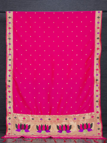 Lotus Color Zari Weaving Work Jacquard Paithani Dupatta - women's fashion mart