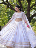 Magnetic White Faux Georgette Coding Embroidered Lehenga Set - women's fashion mart