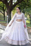 Magnetic White Faux Georgette Coding Embroidered Lehenga Set - women's fashion mart
