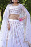 Magnetic White Faux Georgette Coding Embroidered Lehenga Set - women's fashion mart