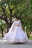 Magnetic White Faux Georgette Coding Embroidered Lehenga Set - women's fashion mart