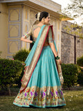 Sky Blue Color Jacquard Silk (Paithani) Weaving Zari Work Marathi Lehenga Choli - women's fashion mart