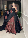 Maroon Black Printed Pure Cotton Mirror Lace Worked Lehenga Set -Lehenga Choli XS women's fashion mart