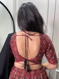 Maroon Black Printed Pure Cotton Mirror Lace Worked Lehenga Set -Lehenga Choli XS women's fashion mart