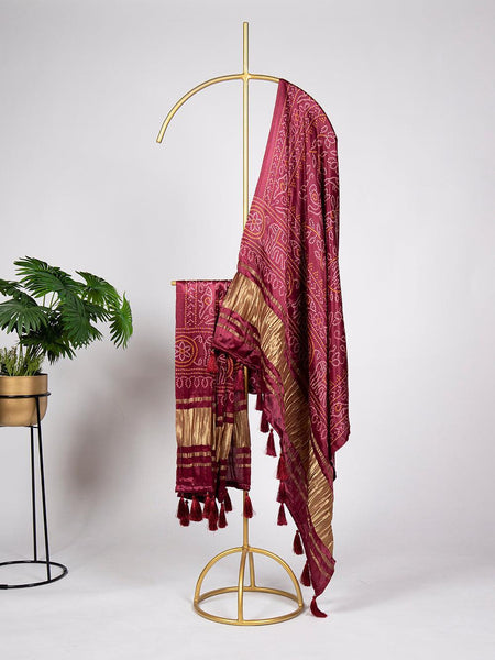 Maroon Color Digital Printed Gaji Silk Dupatta With Lagdi Patta -digital printed dupatta Default Title women's fashion mart