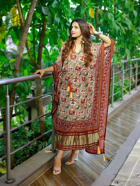 Maroon Color Bandhani Printed Pure Gaji Silk Kaftan -kaftan kurta Default Title women's fashion mart