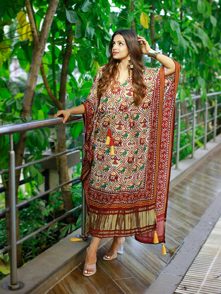 Maroon Color Bandhani Printed Pure Gaji Silk Kaftan - women's fashion mart