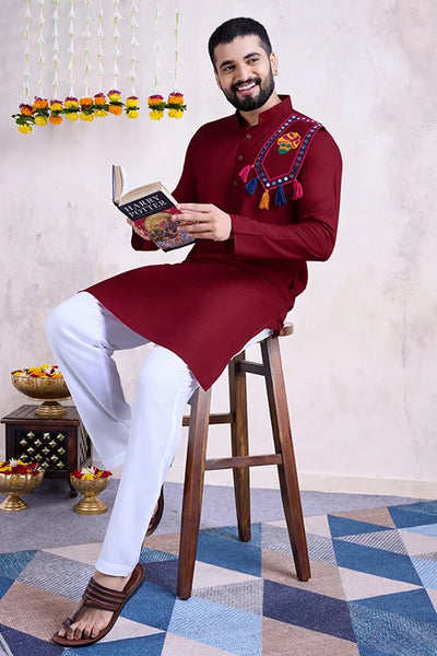 Maroon Color Festival Wear Men's Kurta Stylish Collection -Men's Wear M SIZE women's fashion mart