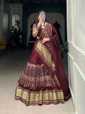 Maroon Color Digital Print With Lagadi Patta Gaji Silk Lehenga Choli - women's fashion mart