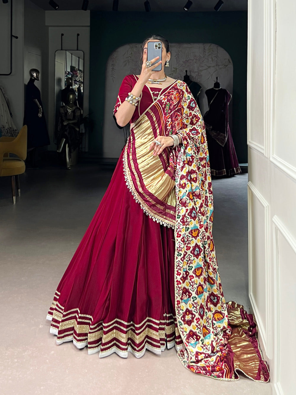 Maroon Color Lace Touch Up Silk Georgette Chaniya Choli