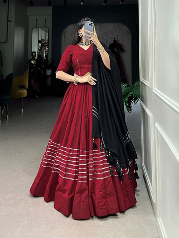 Maroon Color Plain With Gota Patti Lace Border Viscose Chanderi Silk Lehenga Choli - women's fashion mart